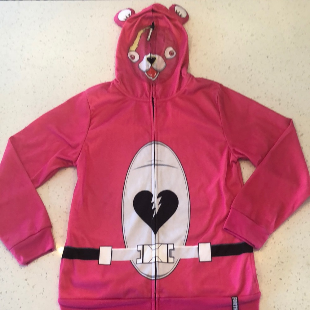 Fortnite Pink Teddy Bear Zip Up Sweater.